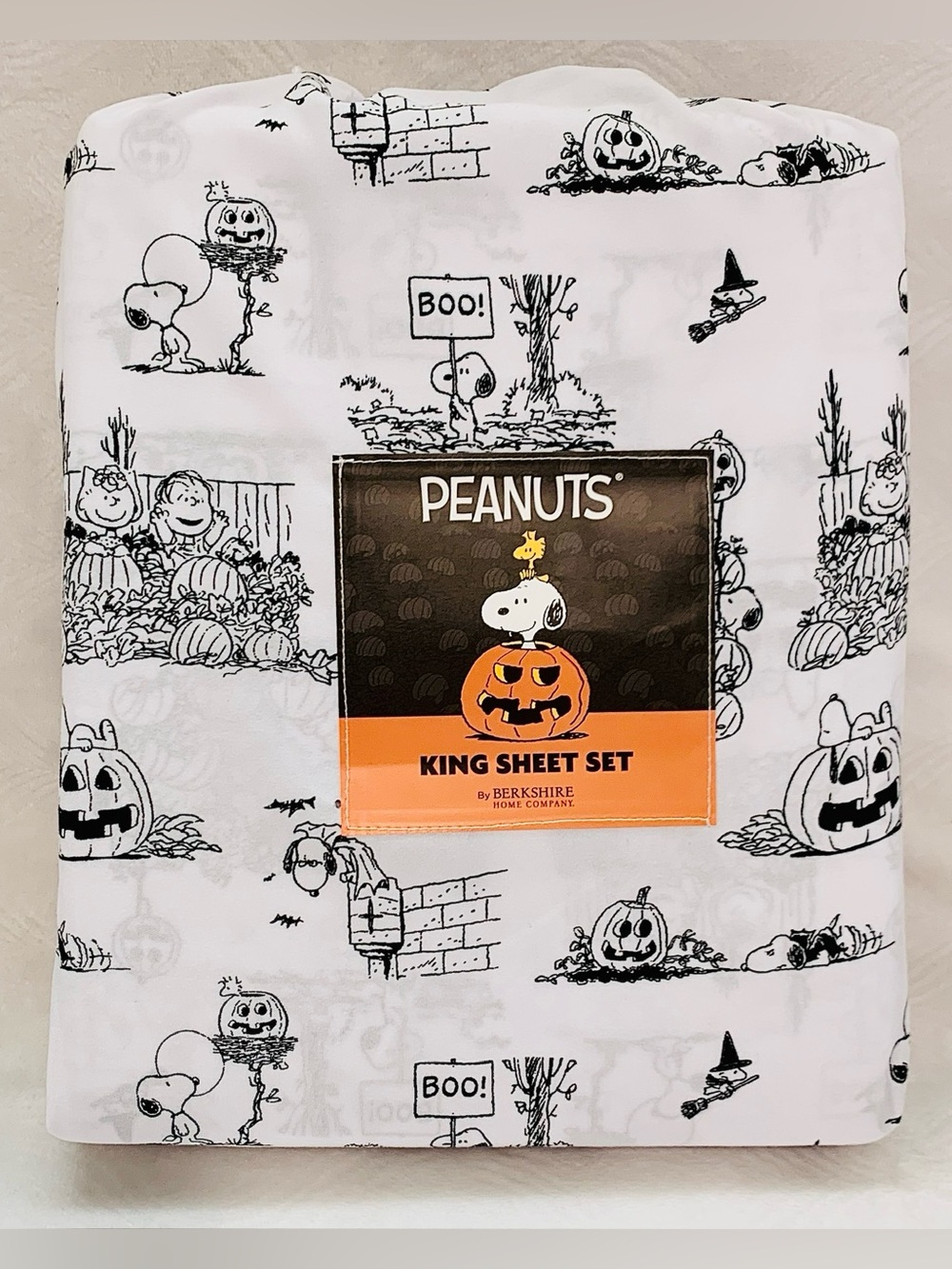 Peanuts Snoopy Halloween Spooky Pumpkin Patch Sheet Set - King